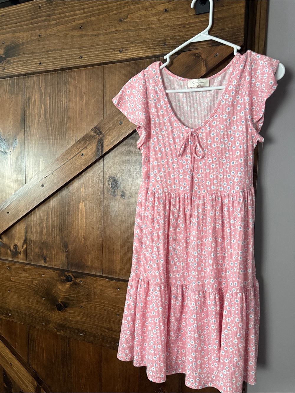 Jessica Simpson Pink Floral Tiered Dress with Tie Detail
